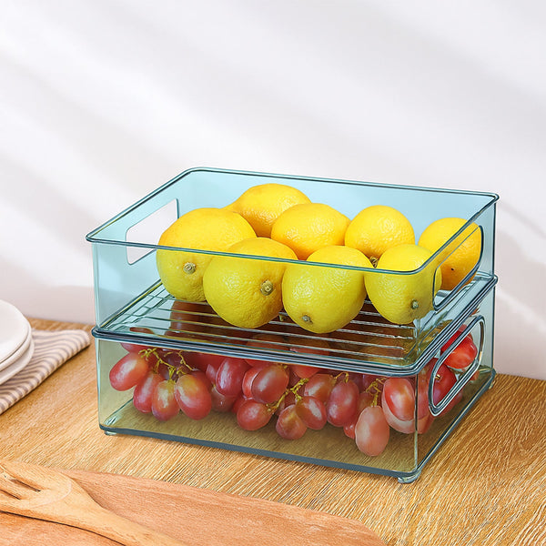 Plastic Refrigerator Organizer Bins, Set Of 2 Stackable Fridge Organizers with Handle, Clear Organizing Food Fruit Vegetables Pantry Storage Bins for Freezer kitchen Cabinet Organization and Storage (2 Pcs Set Mix Color)